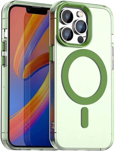 MagSafe Compatibel Backcover Hoesje Geschikt voor Apple iPhone 14 Pro Max - Groen & Semi-Transparant Design - Stijlvol & Goede Bescherming