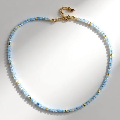 Cavill - 925 Sterling Zilver Halsketting - 32,206 ct Aquamarijn & 4,549 ct Gouden Hematiet - Blauwe Elegante Damesketting 45 cm