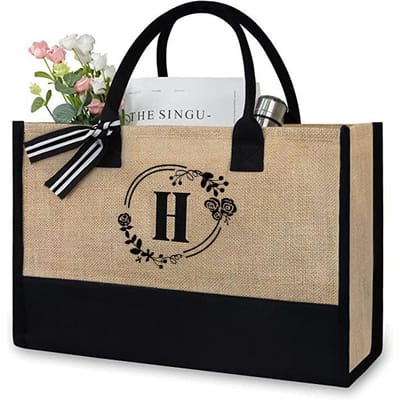 Modieuze en Eenvoudige Lettervormige Tote Bag, Draagbare Jute Tote Bag met Grote Capaciteit, Dames Hand- en Schoudertas 43*17*30cm black