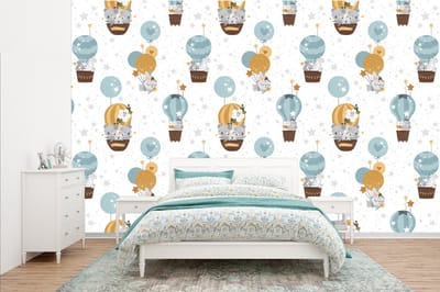 Behang - Fotobehang Jongens - Patronen - Luchtballon - Kinderen - Breedte 385 cm x hoogte 240 cm