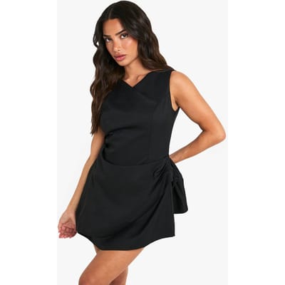 boohoo Dames Petite Tailored Cowl Detail Wrap Mini Jurk | Black | Maat: 8