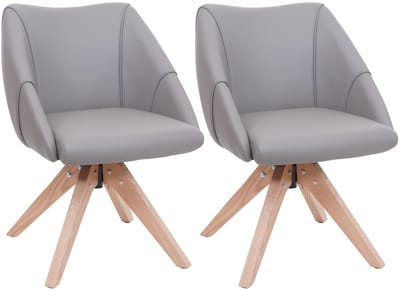 Set van 2 eetkamerstoelen MCW-Q52, keukenstoel, draaistoel, gestoffeerde stoel, eettafelstoel, draaibaar, hout, kunstleer ~ lichtgrijs