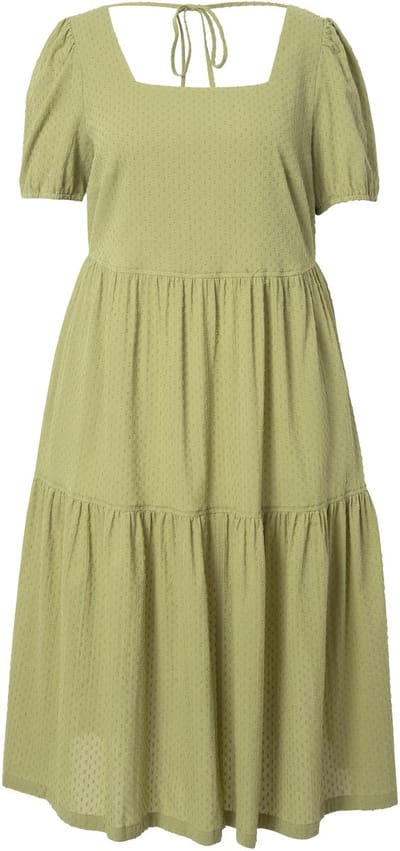 Ulla Popken - Dames - Maxi-jurk carré-hals pofmouw biologische katoen - Salbei groen - Maat 46+