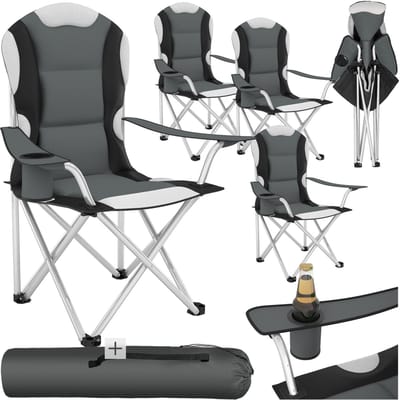 tectake® - Stoelenset Luxe Campingstoelen - Opvouwbare kampeerstoelen - Set van 4 stoelen - Grijs/Zwart