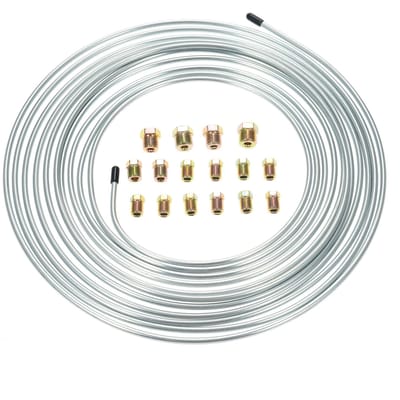 Kit de tubes de conduite de frein de 25 pieds 3/16 avec 16 raccords pour système de freinage hydraulique, système de carburant, système de transmission, argenté