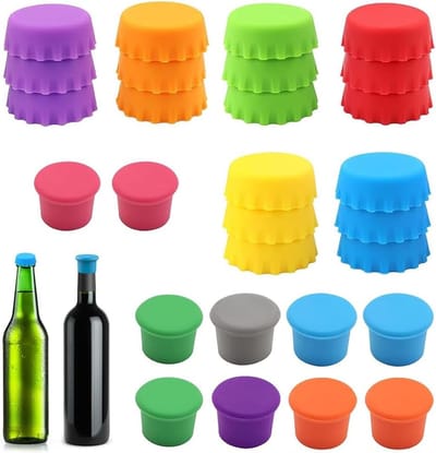 Set van 30 Herbruikbare Siliconen Flessendoppen in Diverse Kleuren voor Bier, Champagne en Wijn - Kleurige Sluitingen voor Flessen