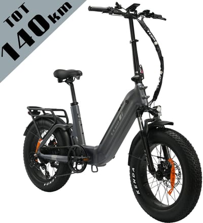 TTGO F6 Pro Elektrische Fiets – Opvouwbaar – 48V 18Ah Lithium Accu – Actieradius tot 140 km – Aluminium Frame met Achtervering – 20×4.0 inch Fatbike Banden – Hydraulische Schijfremmen – Shimano 7 Versnellingen – Elektrische Stadsfiets – Grijs