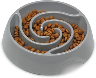 Famanu – Antischlingbak voor honden - groot - diameter 22 cm - antislip hondenkom - zware voederbak - ontlast de spijsvertering - anti-windering - voederbak voor hond - slow feeder (tornado-grijs - L)