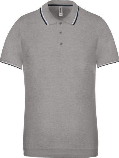 Heren Polo 'Pique' Kariban Collectie maat S Grijs/Donkerblauw/Wit