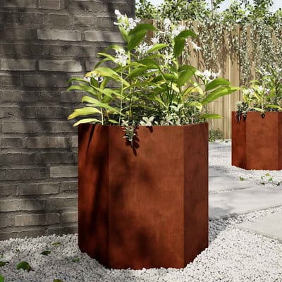 vidaXL - Plantenbakken - 2 - st - zeshoek - 46x40x45 - cm - weervast - staal