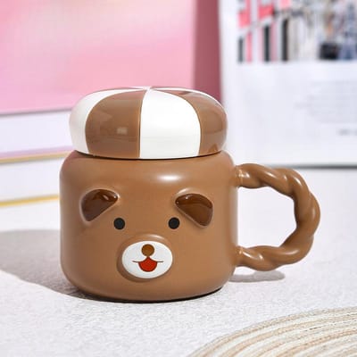 Kleine Dieren Gedraaide Deksel Mok Cartoon Persoonlijke Drinkwaterbeker Vrouwelijke Thermoskan Handvat Student Schattige Shiba Inu Keramische Beker 400ml brown
