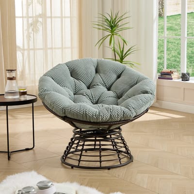 Schommelstoel - Ergonomische Papasan stoel - 360° rotatie - Relaxstoel - Loungestoel - Rotan Relaxstoel - Geschikt voor gebruik binnen en buiten - Groen