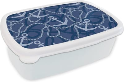 Broodtrommel Wit - Lunchbox - Brooddoos - Patronen - Anker - Touw - 18x12x6 cm - Volwassenen