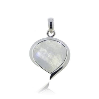 SilverGems Zilveren hanger met cabouchon geslepen Regenboog Maansteen edelstenen.