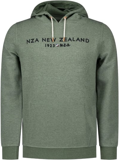 Hoodie met buidelzak New Zealand groen gemeleerd en oranje details