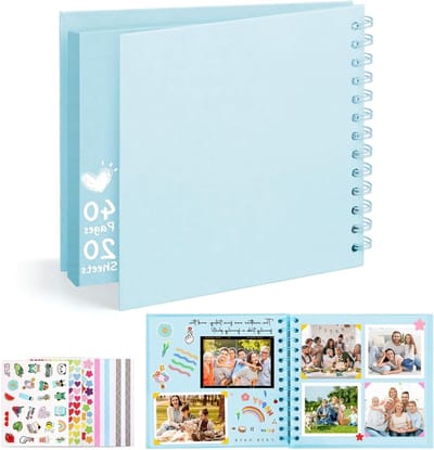Persoonlijk Fotoboek 6 Inch, DIY Herinneringen Album, Vierkant Hardcover Scrapbook voor Trouwen, Baby's en Jubilea, Perfect Cadeau voor Hem/haar, Blauw, 20 Bladen
