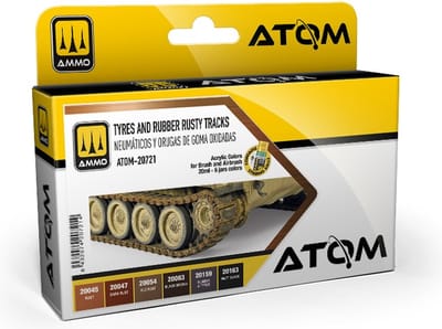 AMMO by Mig Jimenez Hobbyverf Acrylverf - MIG 20721 ATOM -Banden en Rubber Roestige Rupsbanden Kleuren - Acryl Set 6x20ml Verf set
