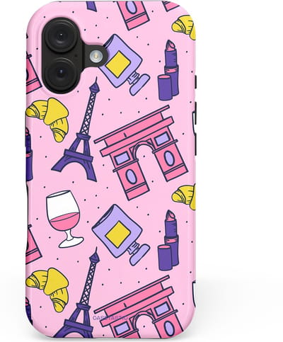 Casetastic hoesje geschikt voor Apple iPhone 16 - MagSafe - Dubbellaagse bescherming - Trip to Paris - Fashion Case - Lichtroze Lila