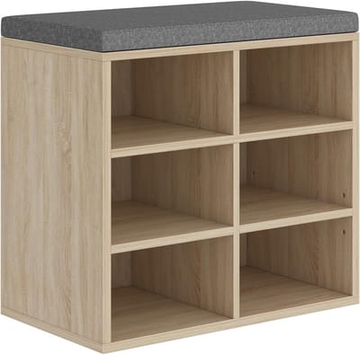 Opbergbank met zitvlak en 6 vakken - verstelbare planken - 30x60x52,7 cm - wit eiken