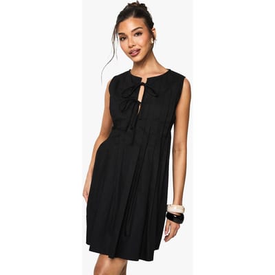 boohoo Dames Katoenen popeline geplooide swingjurk | Zwart | Maat: 36