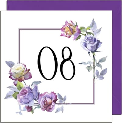 Verjaardagskaart 80 jaar - Wenskaart dames Bloemenkaart - Verjaardag vieren - Gedrukt op 350gsm karton - 145 x 145mm - Paars