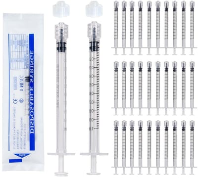 30 Stuks Luer Lock Spuiten 0.5ml met Doppen, Individueel Steriel Verpakt, Plastic Spuiten voor Vullen en Meten van Vloeistoffen in Laboratoria