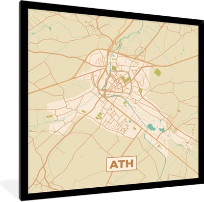 Fotolijst incl. Poster - Kaart - België - Ath - Stadskaart - Plattegrond - 40x40 cm - Posterlijst