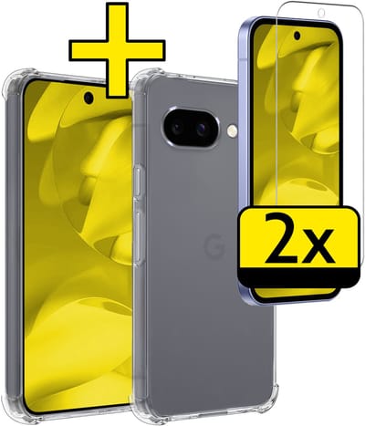 Hoesje - Met Screenprotector - 2 Stuks - Geschikt voor Google Pixel 9a - Sterk & Shockproof - Siliconen Case - Back Cover - Telefoon Hoes - Shock Proof - Telefoonhoesjes - Transparant