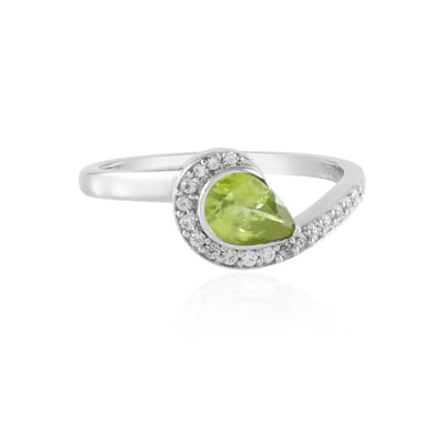 Cavill - Verstelbare Ring 925 Sterling Zilver Platina Gecoat - 0,613 ct Druppelvormige Sfeen & 18 Cambodjaanse Zirkonen - Elegant Sieraad