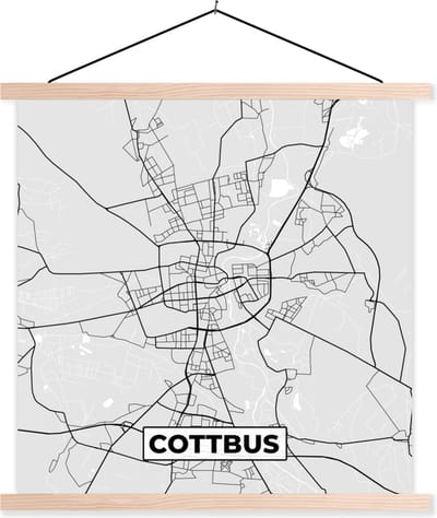Posterhanger incl. Poster 120x120 cm - Schoolplaat - Duitsland - Plattegrond - Cottbus - Kaart - Stadskaart - Textielposter - Blanke latten - Stadskaart