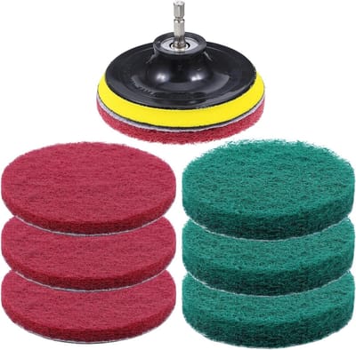 Complete Set van 9 Stuks Boor Scrubber Borstels voor Huishoudelijke Reiniging met 4 Inch Borstels, Geschikt voor Keuken en Badkamer met Rode en Groene Pads