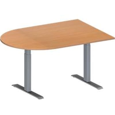 Schäfer Shop Genius Vergadertafel MODENA FLEX, in hoogte verstelbaar, halve cirkelvorm, T-poot rechthoekige buis, B 1400 x D 1000 mm, beukenpatroon