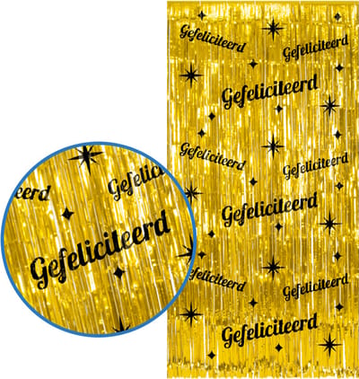 BTH - Gefeliciteerd Feestgordijn - Goud & Zwart 2x1 m - Backdrop - Feestversiering - Glittergordijn - Feestartikelen