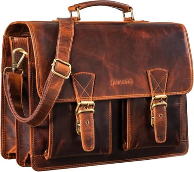 Leren Aktetas Man Rugzaktas Trolley Geschikt voor 15.6 inch Laptop School & Werk