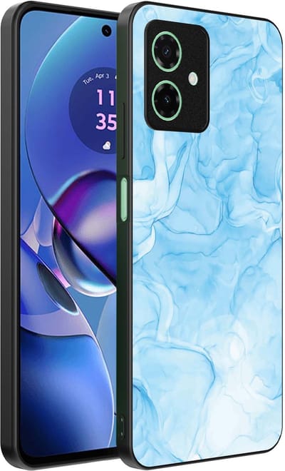 Smartphonica Telefoonhoesje Geschikt voor Motorola Moto G55 met marmer opdruk - TPU backcover case marble design - Lichtblauw geschikt voor Motorola Moto G55