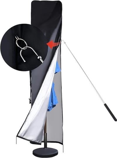 Famanu - Waterdichte terrasparasolhoes voor buiten met ventilatieopening, duwstang, waterdichte rits, parasolhoes, outdoor parapluhoes past op 2,5 tot 35,5 cm tuinparaplu's en 25 cm dubbelzijdige