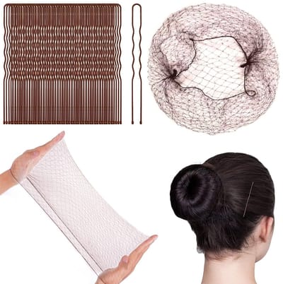 Haaraccessoires set - Haarklemmen - Haarelastiekjes / Scrunchie -Cafébruin 10 stuks + 50 U-haarklemmen -Geschikt voor kort en fijn haar.