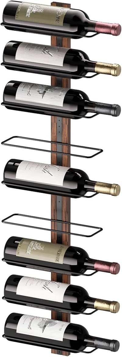 JCP® Wijnrek - 9 Flessen - Wijnrek Muur - Wijnrek Staand - Zwart en Bruin - 9cm x 27cm x 95cm