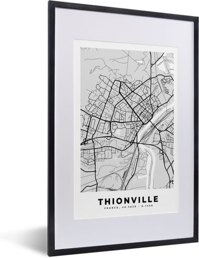 Fotolijst incl. Poster - Thionville - Plattegrond - Frankrijk - Kaart - Stadskaart - 40x60 cm - Posterlijst