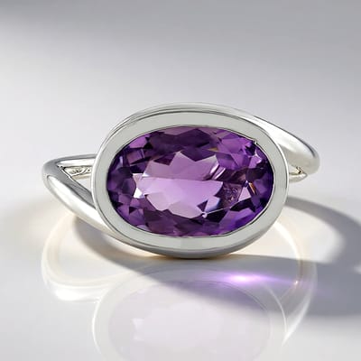 Cavill - Zilveren ring met amethist 4,862 ct - 925 Sterling zilver geplatineerd - Ovaal geslepen paars - Elegante damesring 26x20 mm
