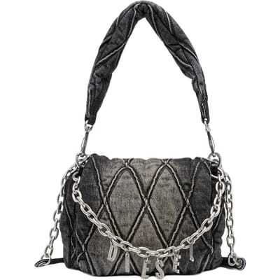 Diesel Sac cabas en coton Charm-D motif losanges Poignée amovible Bandoulière Sacs pour femme Noir X09597P6330T8013 Basic Set (Bag+Dust Bag) black