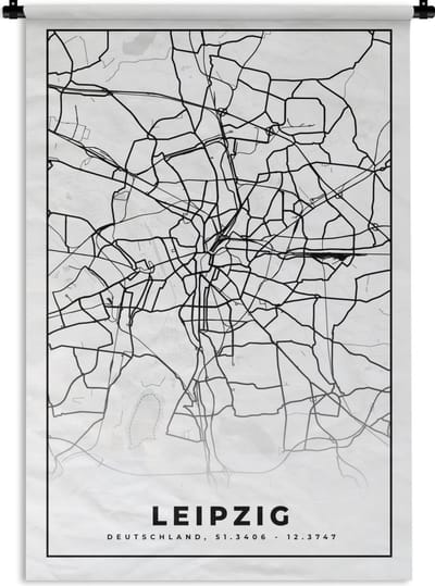 Wandkleed - Wanddoek - Leipzig - Plattegrond - Kaart - Stadskaart - 120x180 cm - Wandtapijt