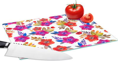 Glazen Snijplank - 28x20 - Waterverf - Bloemen - Paars - Snijplanken Glas