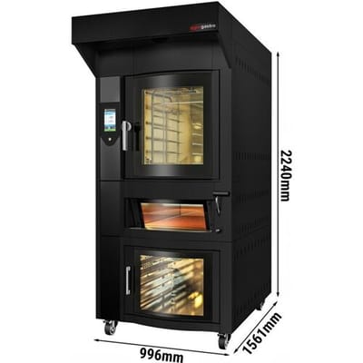 GGM Gastro Rotierender Elektro Bäckerei-Heißluftofen mit Dampffunktion - Touch - 6x EN 600x400 - inkl. Pizzaofen, Haube & Gärschrank