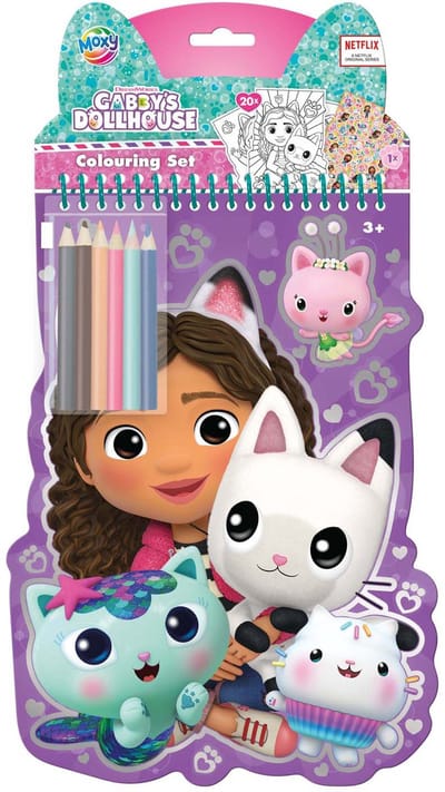 Gabby's Popppenhuis kleurset kleurboek met 6 kleurpotloden - Moxy kleurboek 27-delig - tekenen en kleuren - Gabby's Dollhouse creatief speelgoed vanaf 3 jaar