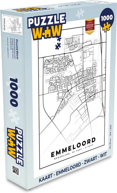 Puzzel Kaart - Emmeloord - Zwart - Wit - Legpuzzel - Puzzel 1000 stukjes volwassenen