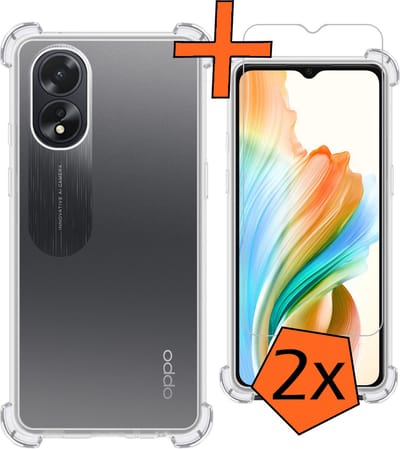 Hoes - Met Screenprotector - 2 Stuks - Geschikt voor OPPO A18 - Sterk & Shockproof - Siliconen Case - Back Cover - Telefoon Hoes - Shock Proof - Transparant