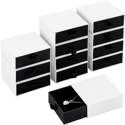 Dailygoods- Sieradendoosjes 12-pack - Kleine Opbergdozen - Papieren Organizer - Gevoerde Doosjes - Voor Kettingen/Ringen/Oorbellen - Afmetingen 90x89x35 mm - Opbergdoosjes
