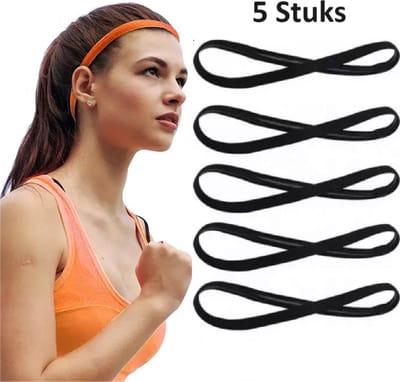 Set van 5 Haarbanden I Sporthaarband I Elastisch I Hoofdband I Zweet Absorberend I Anti-Slip I Unisex I Zwart