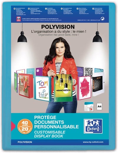 OXFORD Polyvision personaliseerbare presentatiealbum, formaat A4, uit PP, 20 tassen, blauw 12 stuks